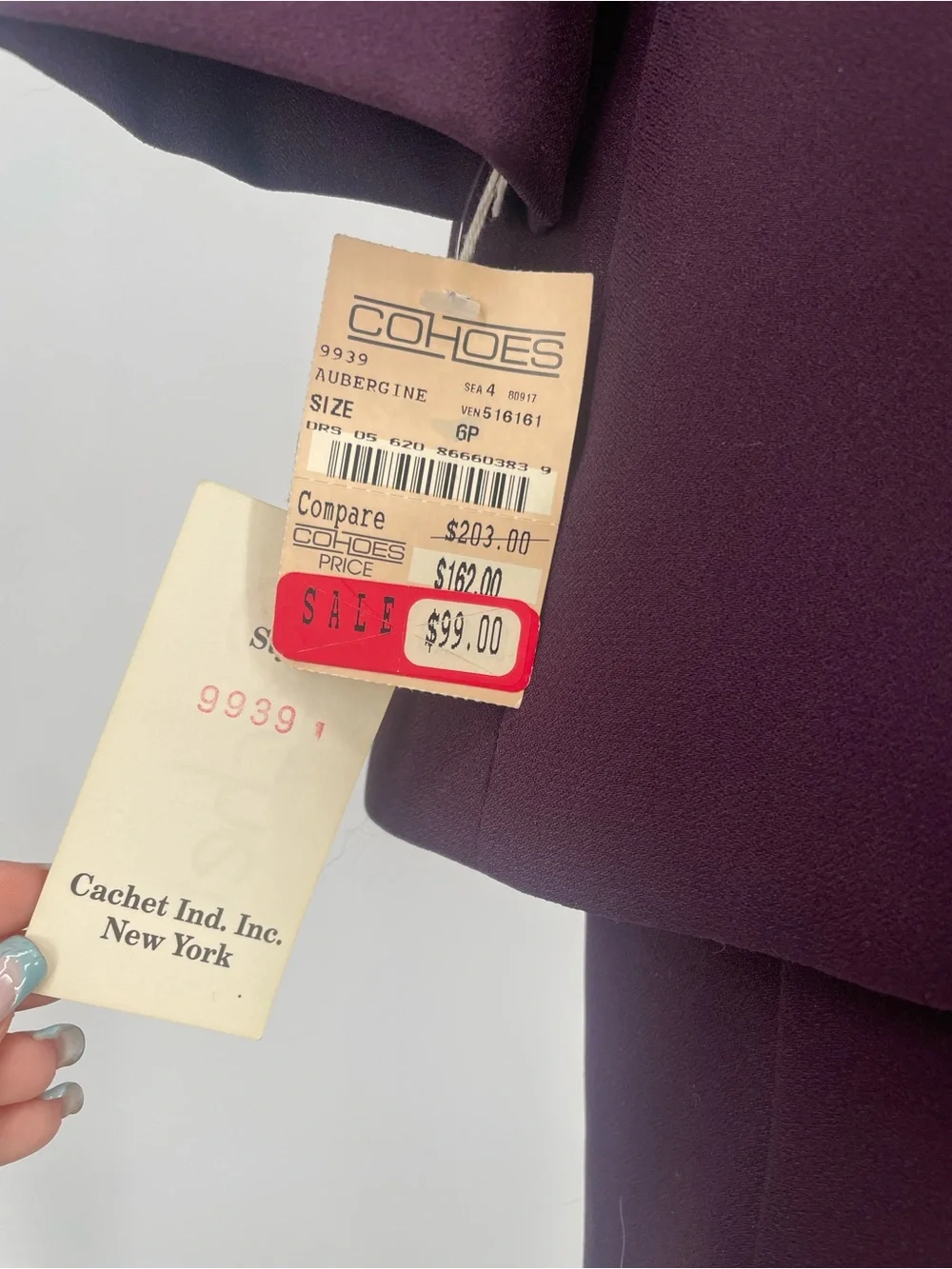 VTG 90s NWT Cachet Cohoes Aubergine 2 Piece Embellished Dress & Blazer Jacket